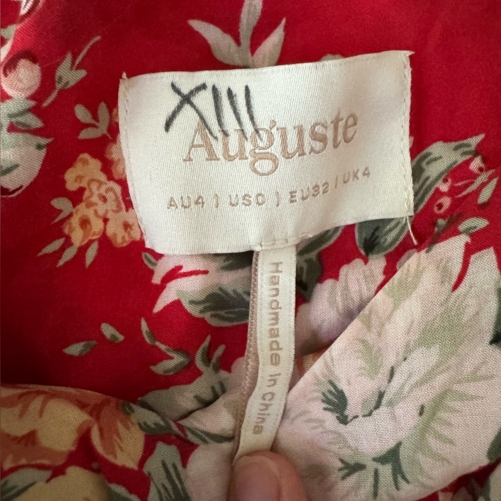 Auguste The Label Reverie Red Floral Print Tiered Puff Sleeve Midi Dress Size 0 - Picture 8 of 13